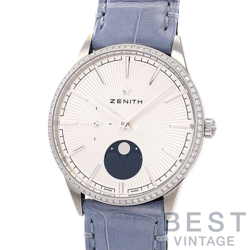 【お買い物ﾏﾗｿﾝ限定ｸｰﾎﾟﾝ配布中♪】ゼニス 【ZENITH】 エリート ムーンフェイズ 16.3200.692/01.C832 レディース シルバー ステンレススティール 腕時計 時計 ELITE MOONPHASE 36MM SILVER SS ダイヤモンドベゼル【中古】【中古】｜BEST VINTAGE