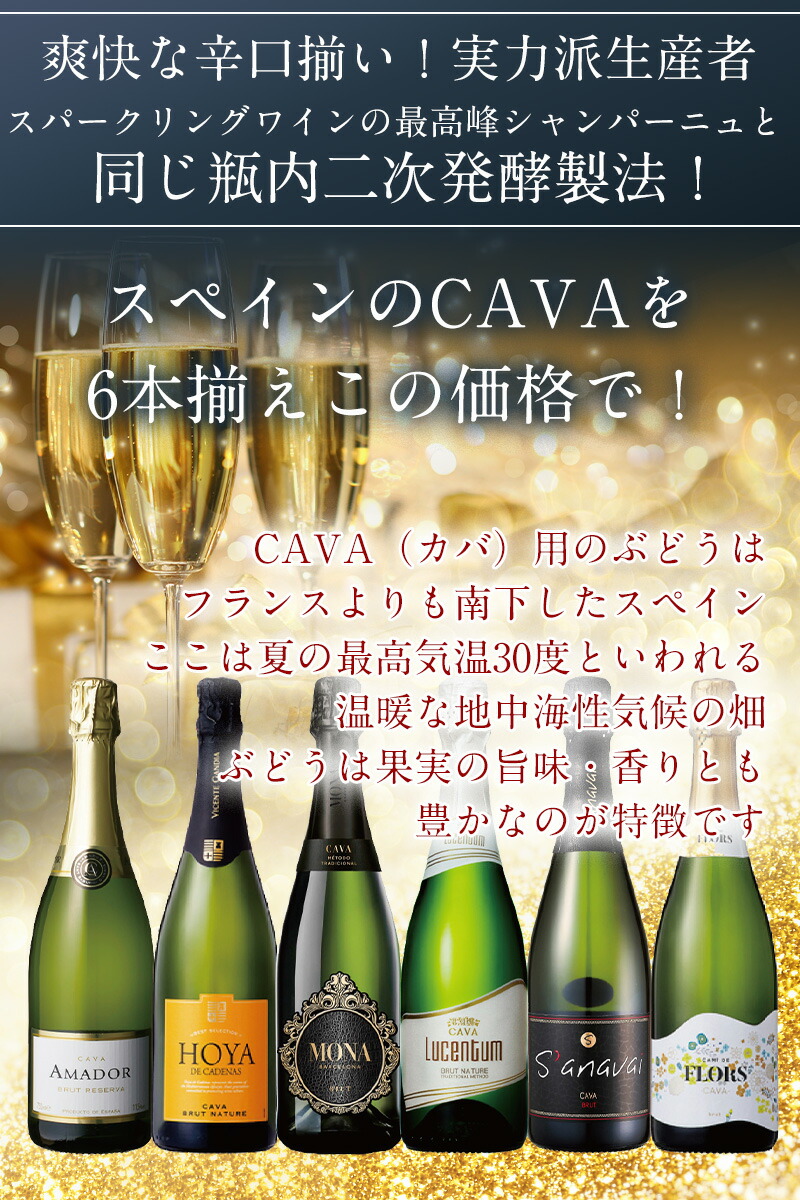 格安激安 シャンパーニュと同じ 瓶内二次発酵 製法のスペインスパークリングワイン カヴァ ６種セット 爽快な辛口タイプ 高品質で美味しく  でもリーズナブルに qdtek.vn