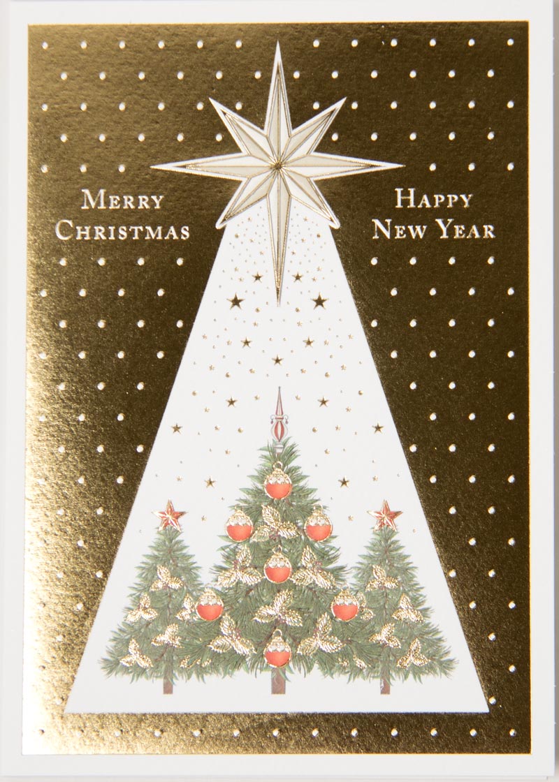 楽天市場 クリスマスカード グリーディングカード 輸入カード オランダ Quire クワイヤー 定型サイズ 封筒付き 箔押し エンボス加工 ツリー Best Wishes成城 楽天市場店