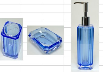洗面道具セット 割れにくい アクリル製品　 プラスチック 歯ブラシ立て12個　ソープディッシュ12個　 ソープディスペンサー12個　3点セット（クリアブルー）12セット　 新生活 洗面用品 レトロ スタイリッシュ 　ホテル　旅館用
