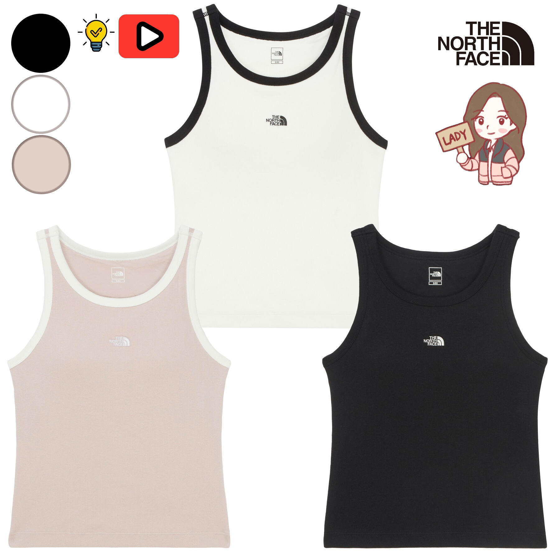 【正規品】★2025年新商品★THE NORTH FACE W’S ANY-BRA SLEEVELESS レディース エニー-ブラ ノースリーブ 韓国 ファッション 韓国 ノースフェイス ビルトインブラ ブラパッド内蔵 ブラトップ スリムフィット すっきり見え 快適 日常 WHITE LAVEL 夏 限定 NT7VR31ABC