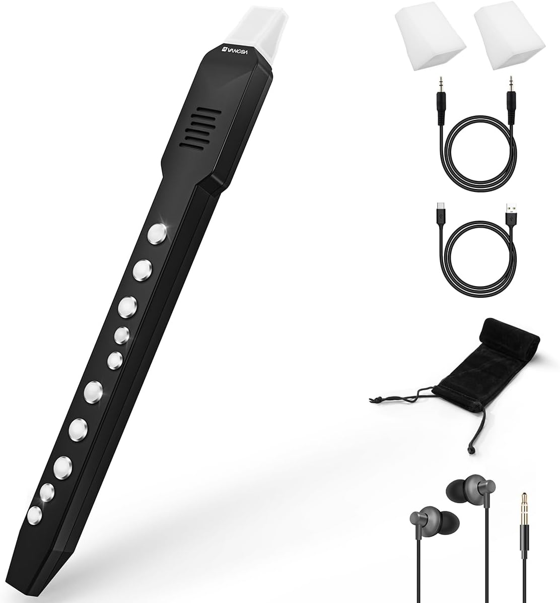 「初心者6点セット」【セール 最大3000円OFFクーポン】Vangoa EWI-100デジタル電子管楽器＋有線イヤホン 充電式 ポータブル ウインドシンセ・電子管楽器・電子吹奏楽器 取り外し可能なマウスピース付き 子供 大人 初心者向け