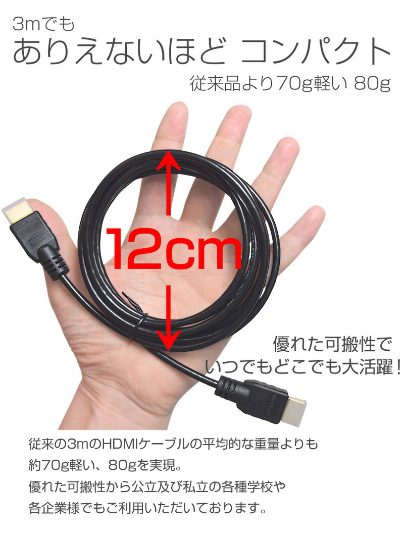 MacLab.HDMIケーブル3.0mハイスピード細線タイプ(ケーブル径:約4.2mm)ver1.4【相性保証付】|L