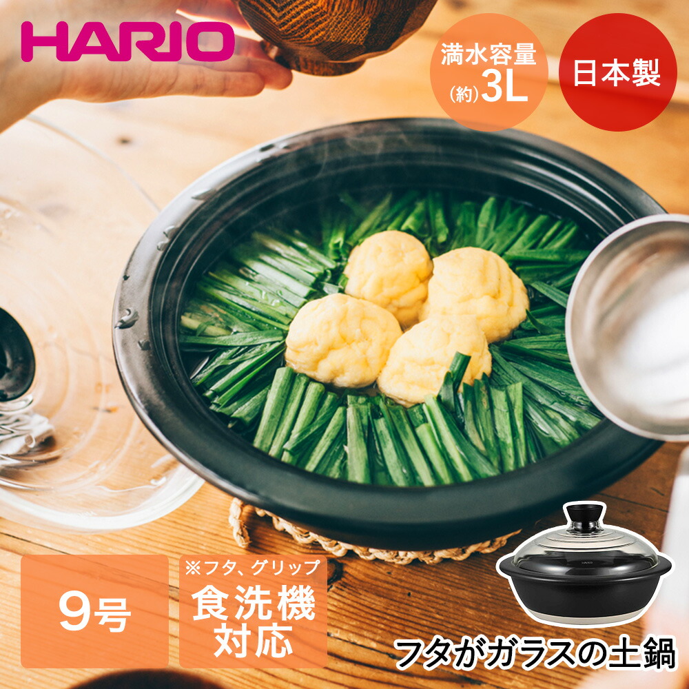 HARIO 土鍋 9号 HARIO ハリオ フタがガラスの土鍋 9号 ガス火専用 ガラス蓋付き