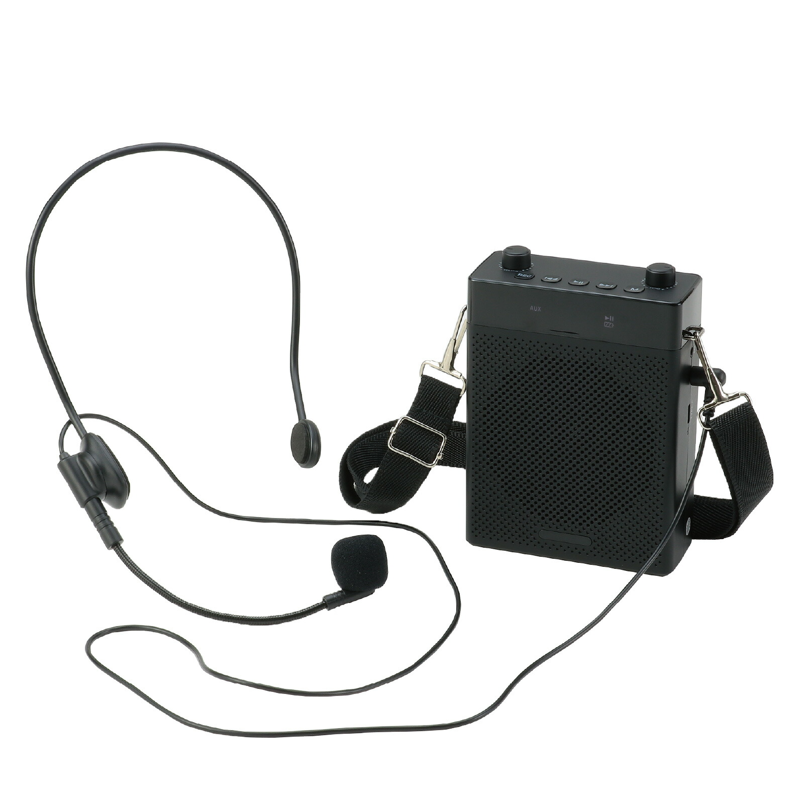 大音量 ポータブル 拡声器 25W ブラック 拡声器 ハンズフリー 小型 軽量 スピーカー マイク付き イベント 学校行事 ガイド 録音 USB
