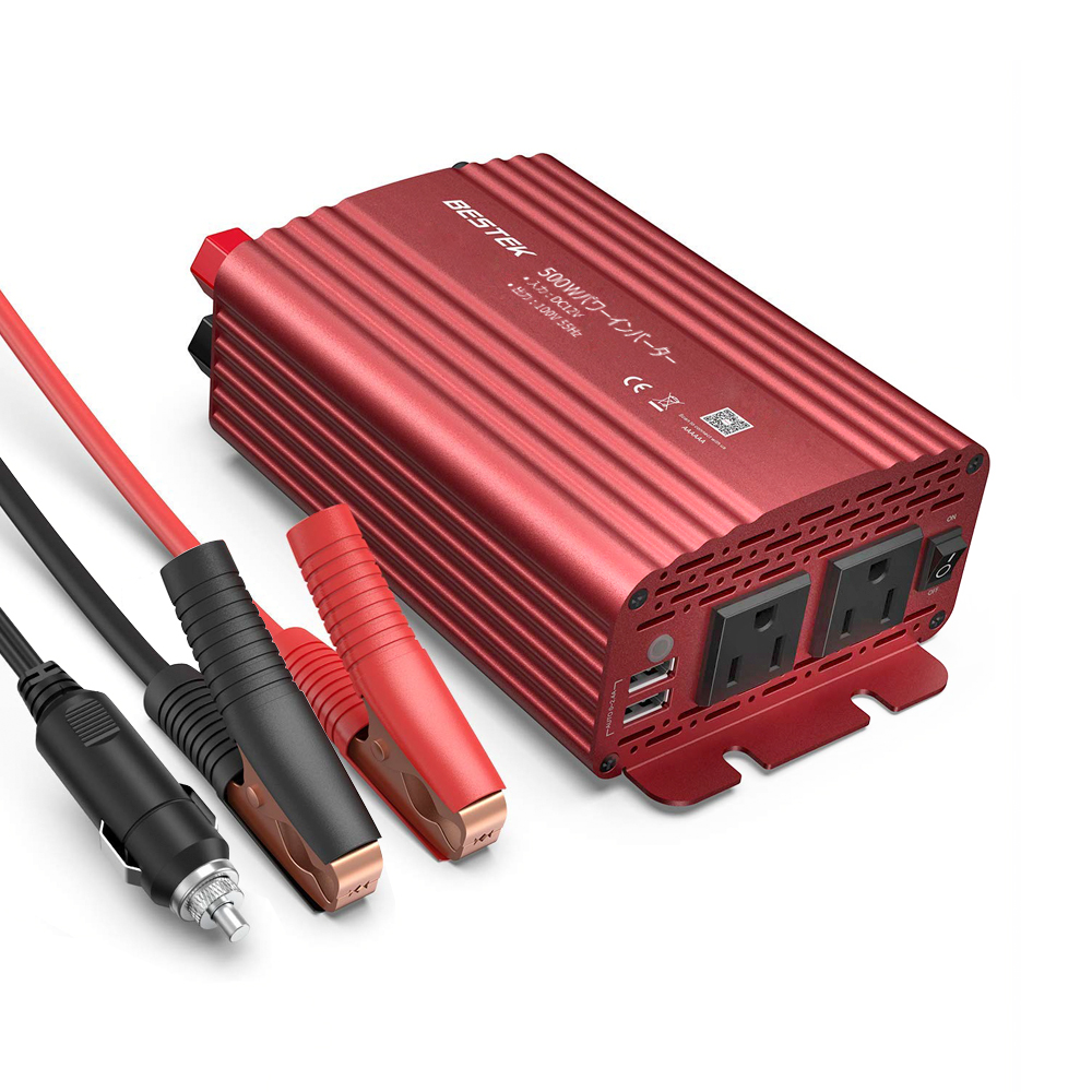 楽天市場 カーインバーター 500w シガーソケット 車載充電器 Usb 2ポート Acコンセント 2口 Dc12vをac100vに変換 赤 Mri5010bu Bestek Bestek楽天市場店