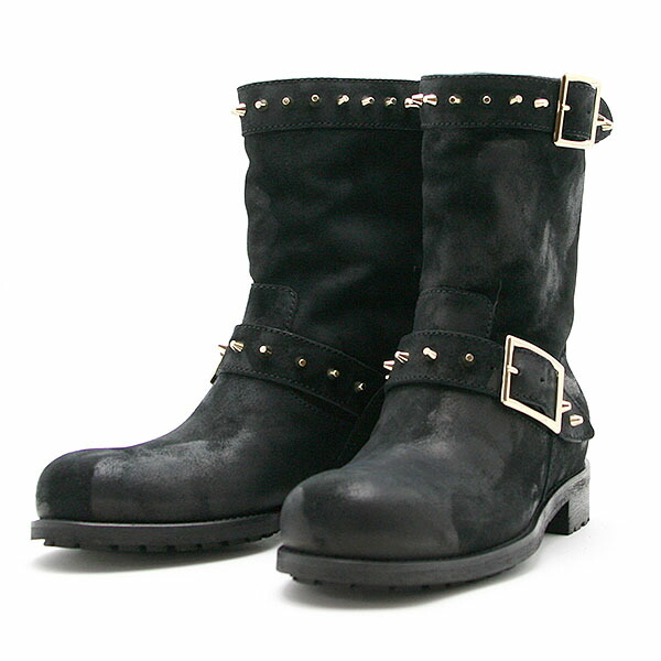 ★ ★ ジミーチュウ JIMMY CHOO 【144DASH】 スエード ミドル バイカーブーツ ワックス加工 WAXED SUEDE W/STUDS DASH WDT BLACK 【送料無料】 【コンビニ受取可】 【海外配送 可】 【国際配送】