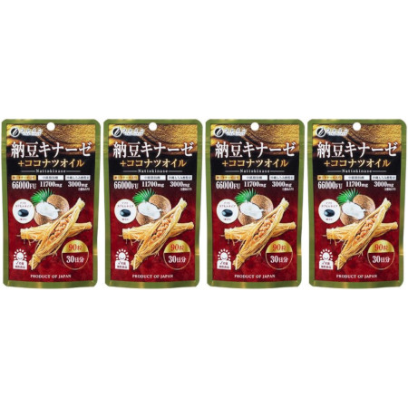 納豆キナーゼ＋ココナツオイル 90粒【4個セット】【メール便】(4976652009943-4)