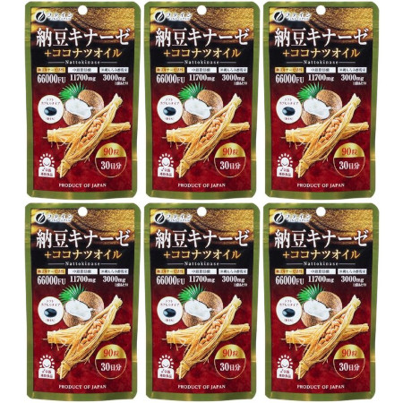 納豆キナーゼ＋ココナツオイル 90粒【6個セット】【メール便】(4976652009943-6)