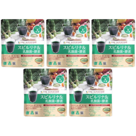 ファインスーパーフード スピルリナ＆乳酸菌×エンザイム 150g【5個書き割り】(4976652011144-5)