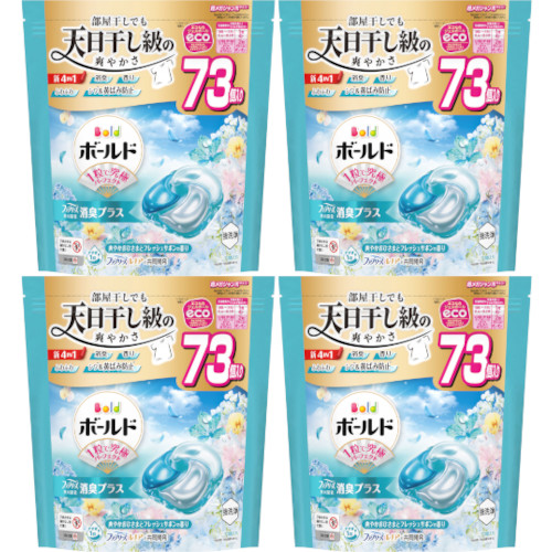 【4個セット】ボールドジェルボール４Ｄ爽やかフレッシュフラワーサボンの香り つめかえハイパージャンボサイズ 73個入(4987176292797-4)