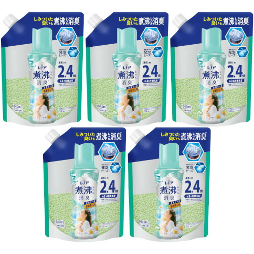 【5個書き割り】レノア煮え繰り返る気泡管水準器消臭抗菌ビーズお座敷干し 花とおひさまの芳ばしさつめかえ用特大 1040ml(4987176243997-5)