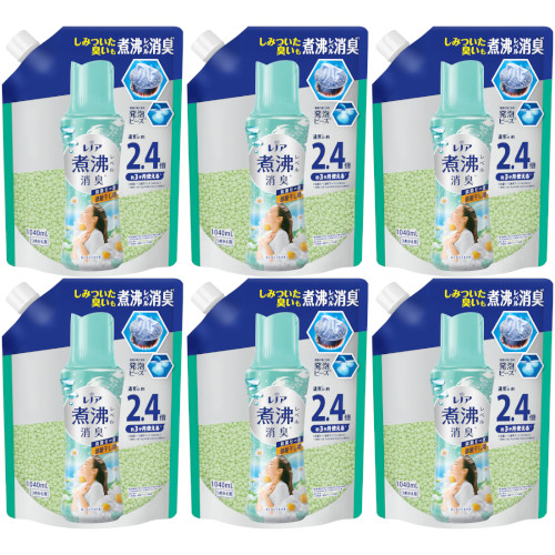 【6個セット】レノア煮沸レベル消臭抗菌ビーズ部屋干し 花とおひさまの香りつめかえ用特大 1040ml(4987176243997-6)
