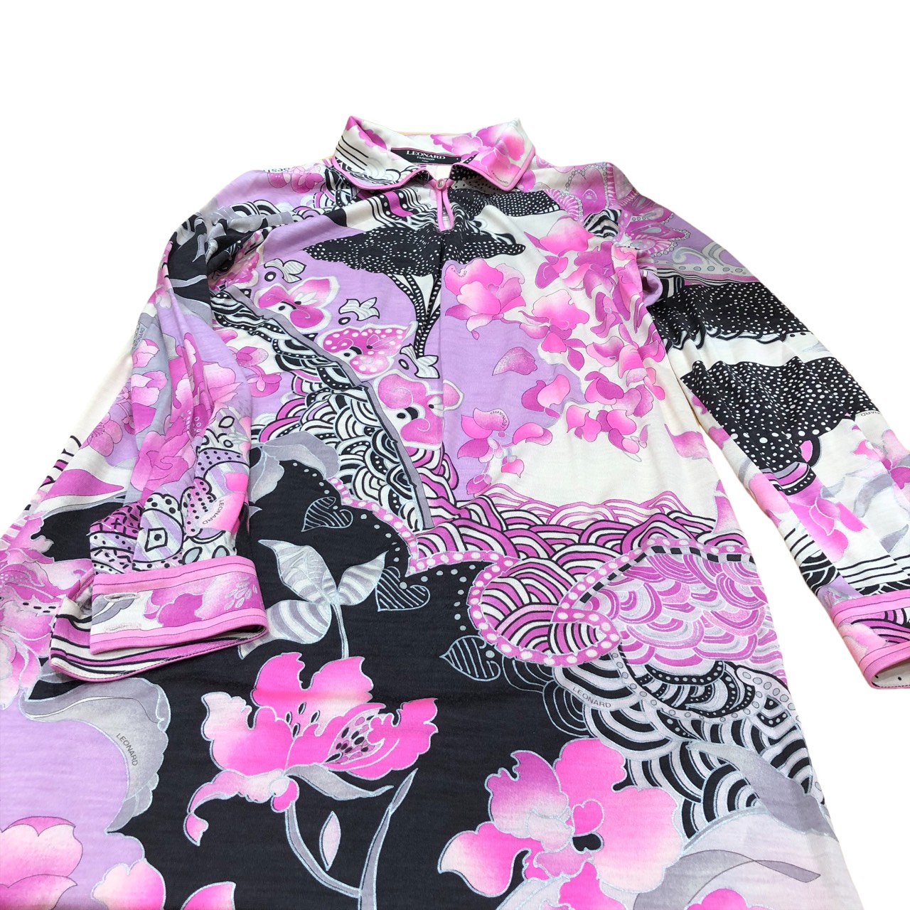 ピンク・ブルー LEONARD レオナール 絹/ウール 襟付き ロング