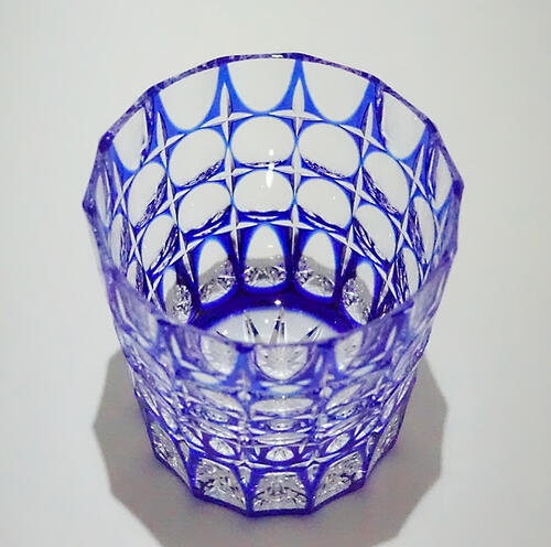 天満切子極ギフトロックグラスルリ色【誕生日祝いプレゼント】酒を注いで万華鏡木箱入名入れ無し