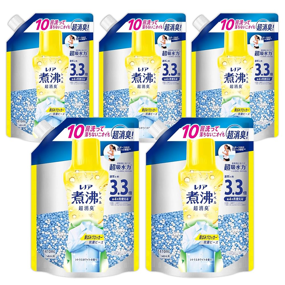 5袋仕掛ける まとめ買い 入れもの売りわたす レノア 超消臭 煮えくり返る気泡管水準器消臭 抗菌ビーズ 黄ばみブロッカー シトラスホワイト 詰替え 1410ml 大電気容量