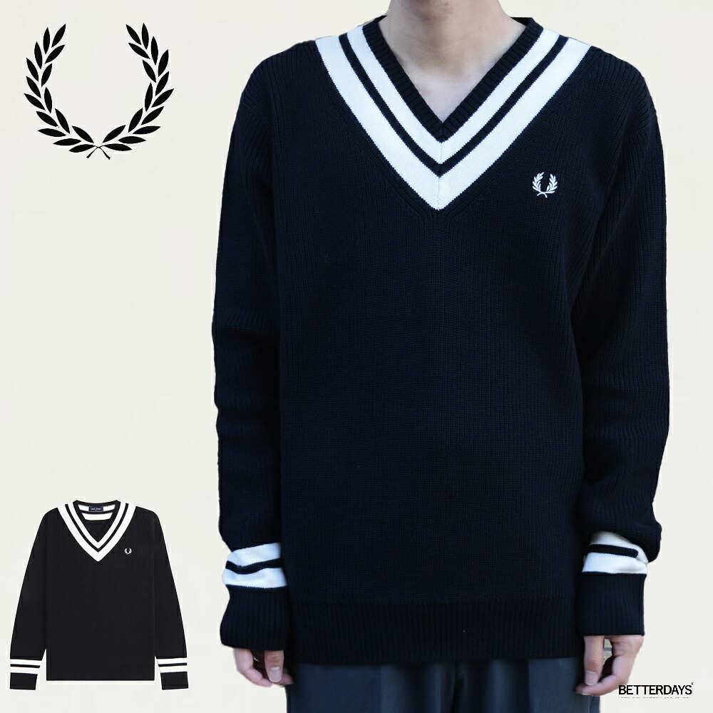 【1000円OFFクーポン配布中4月お買い物マラソン】チルデンニット メンズ フレッドペリー Vネック K8541 STRIPED TRIM V-NECK JUMPER 【国内正規品】 FRED PERRY 到着後1か月以内にレビューを書いて500円OFFクーポン配布中