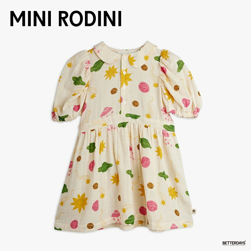 ワンピース キッズ ベビー ミニロディーニ スペース 宇宙 総柄 SPACE MUSLIN DRESS【国内正規品】 mini rodini