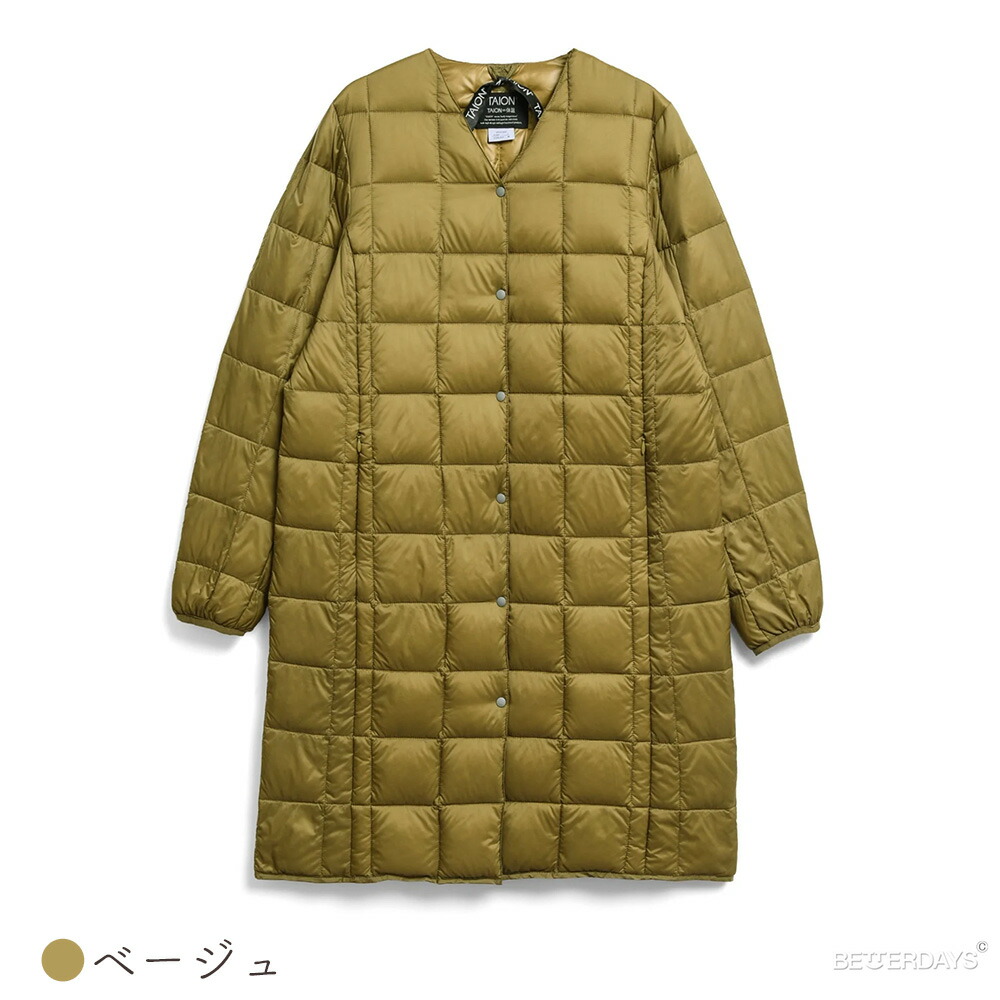 ロングダウンジャケット レディース インナージャケット DOWN Vネックボタン タイオン 体温 TAION