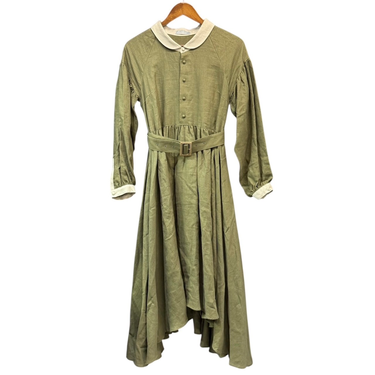 ヤンマ産業　シャツワンピース 日々花手帖: YAMMA リネン丸首ボタンワンピース