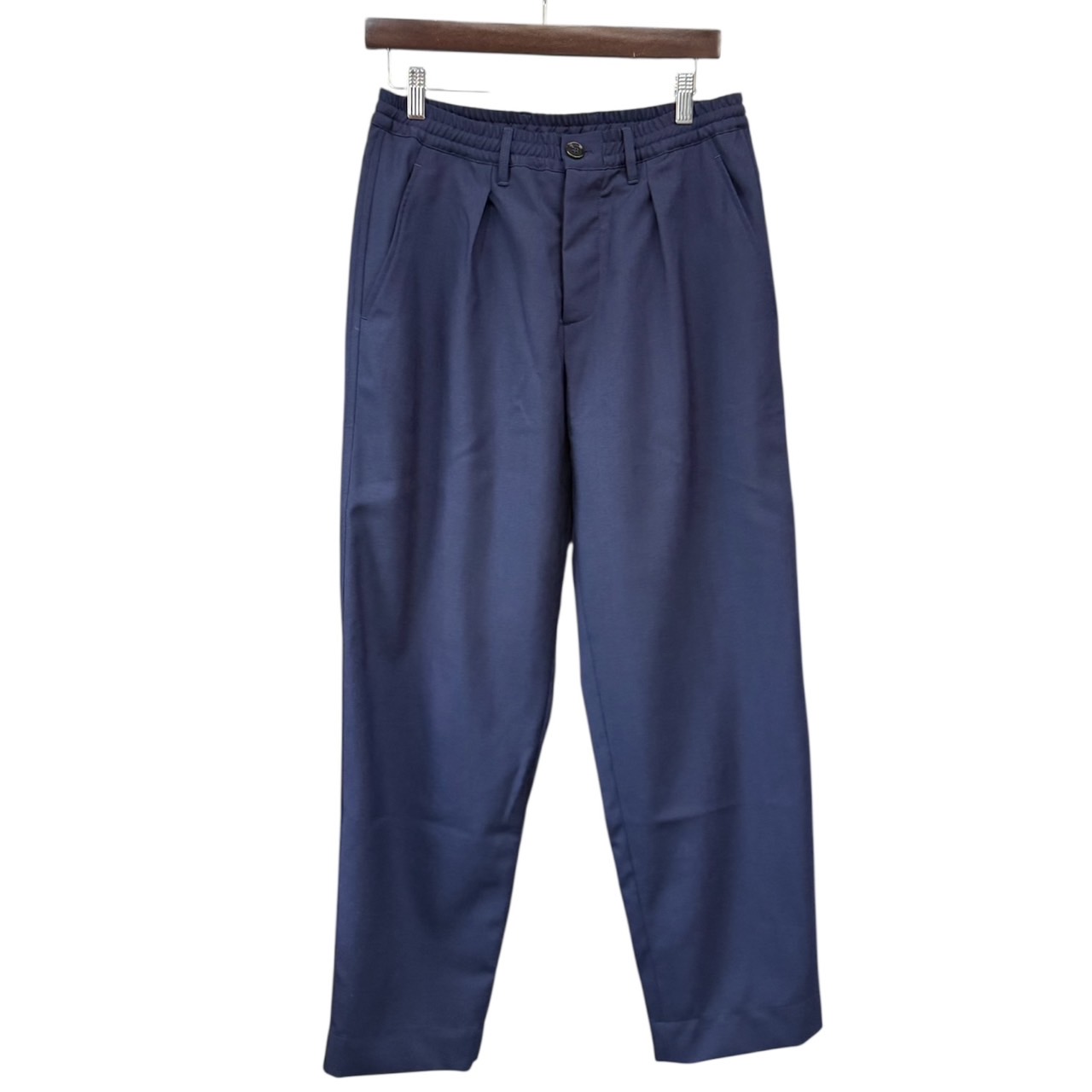 美品MARNIマルニサマーウール クロップドパンツ ウエスト　紺46 サマーウール クロップドパンツ ウエストドローストリング入り