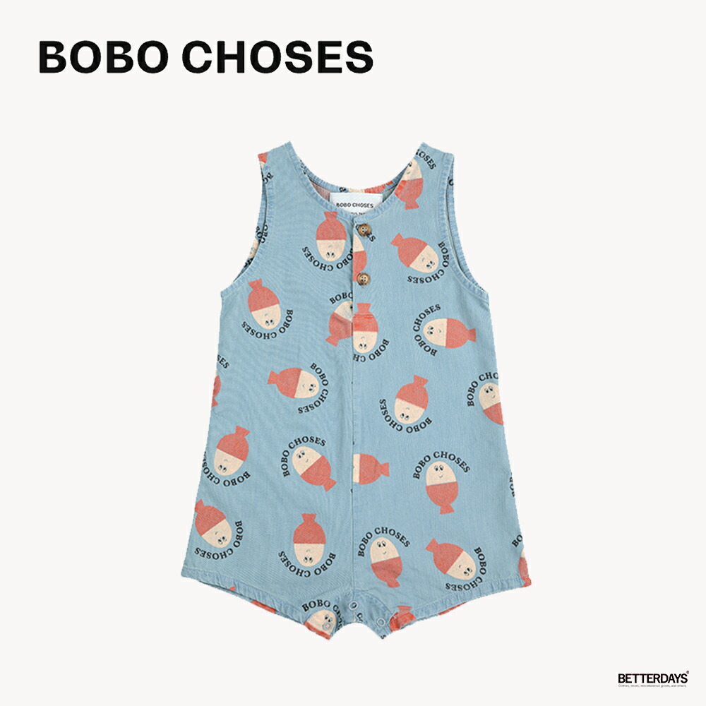 ロンパース ノースリーブ ベビー ボボ・ショーズ 総柄 Morning Egg all over denim playsuit【国内正規品】 Bobo Choses B125AB077｜BETTER DAYS＋SELECT