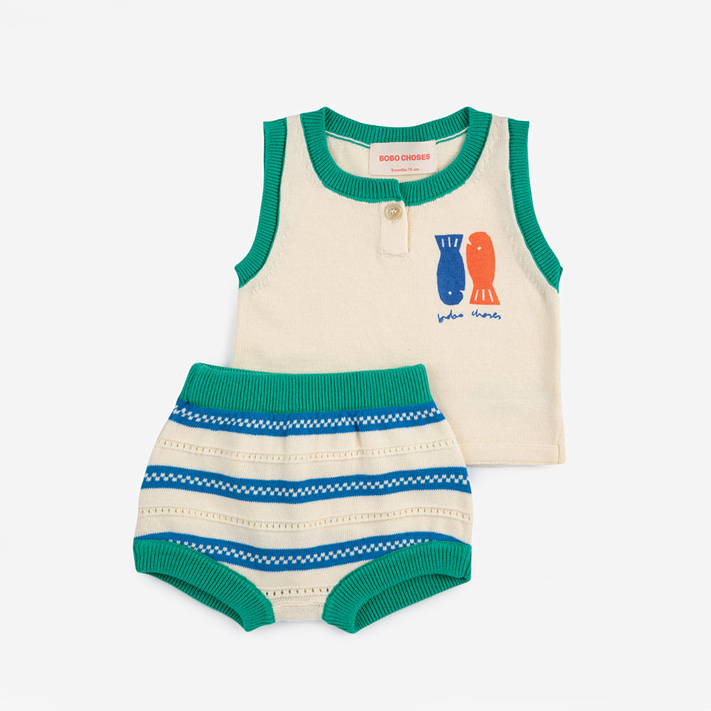 【2400円OFFクーポン配布中4月お買い物マラソン】ニット 上下セット ベビー ボボ・ショーズ LUCKY FISH KNITTED SET【国内正規品】 Bobo Choses B125AB106