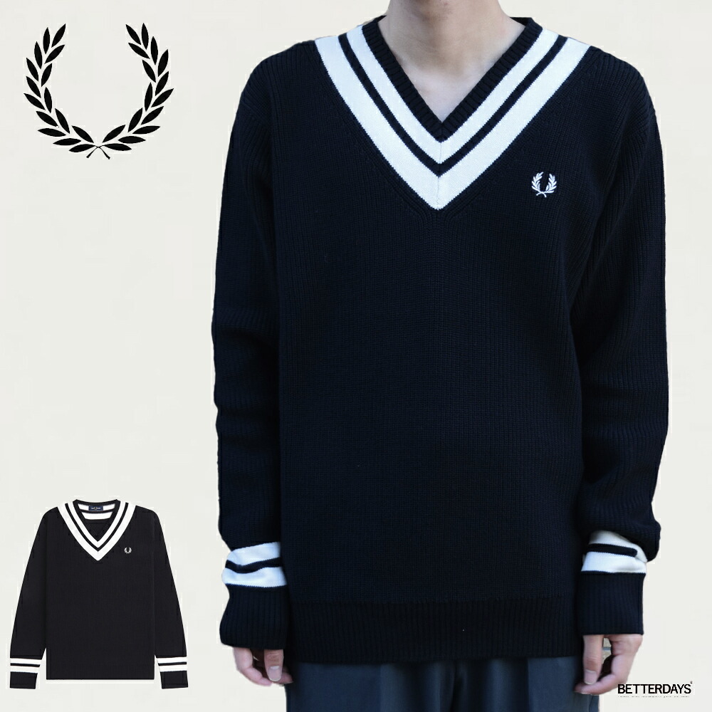 『FRED PERRY』 肉厚メリノウール　チルデンニットベスト　アイボリー　S FRED PERRY』 肉厚メリノウール チルデンニットベスト