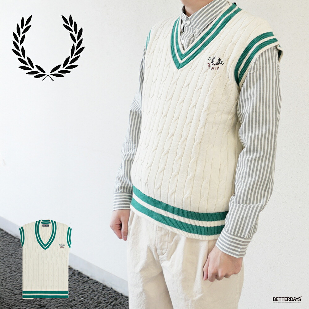 FRED PERRY / フレッドペリー ユニセックス K7851 Lace Knitted V Neck Sleeveless Jumper ニットベスト 中古】FRED PERRY / フレッドペリー<br>ユニセックス K7851 Lace
