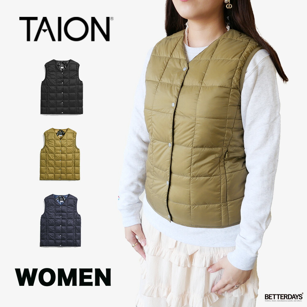 ダウンベスト レディース ユニセックス インナーベスト DOWN VEST ノースリーブ Vネックボタン タイオン 体温 TAION