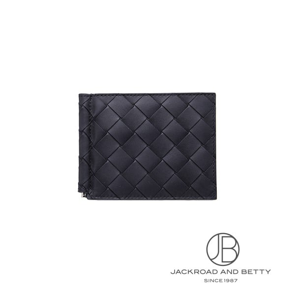 極美品　ボッテガヴェネタ　マキシイントレチャート　マネークリップ　ダークネイビー BOTTEGA VENETA（ボッテガ・ヴェネタ） マネークリップ付き 二つ折り