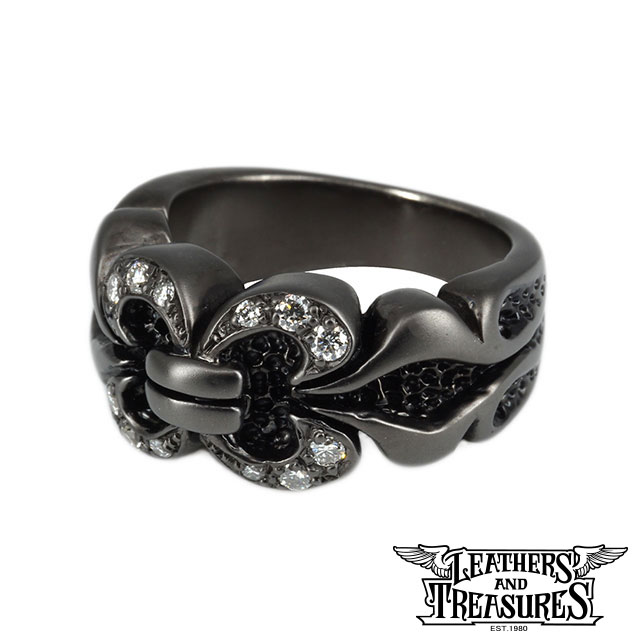 [公式] Leathers and Treasures リング 指輪 メンズ ブランド ブラック シェブロンリング w/ダイヤモンドパヴェ /ブラックカスタム レザーズアンドトレジャーズ レザトレ