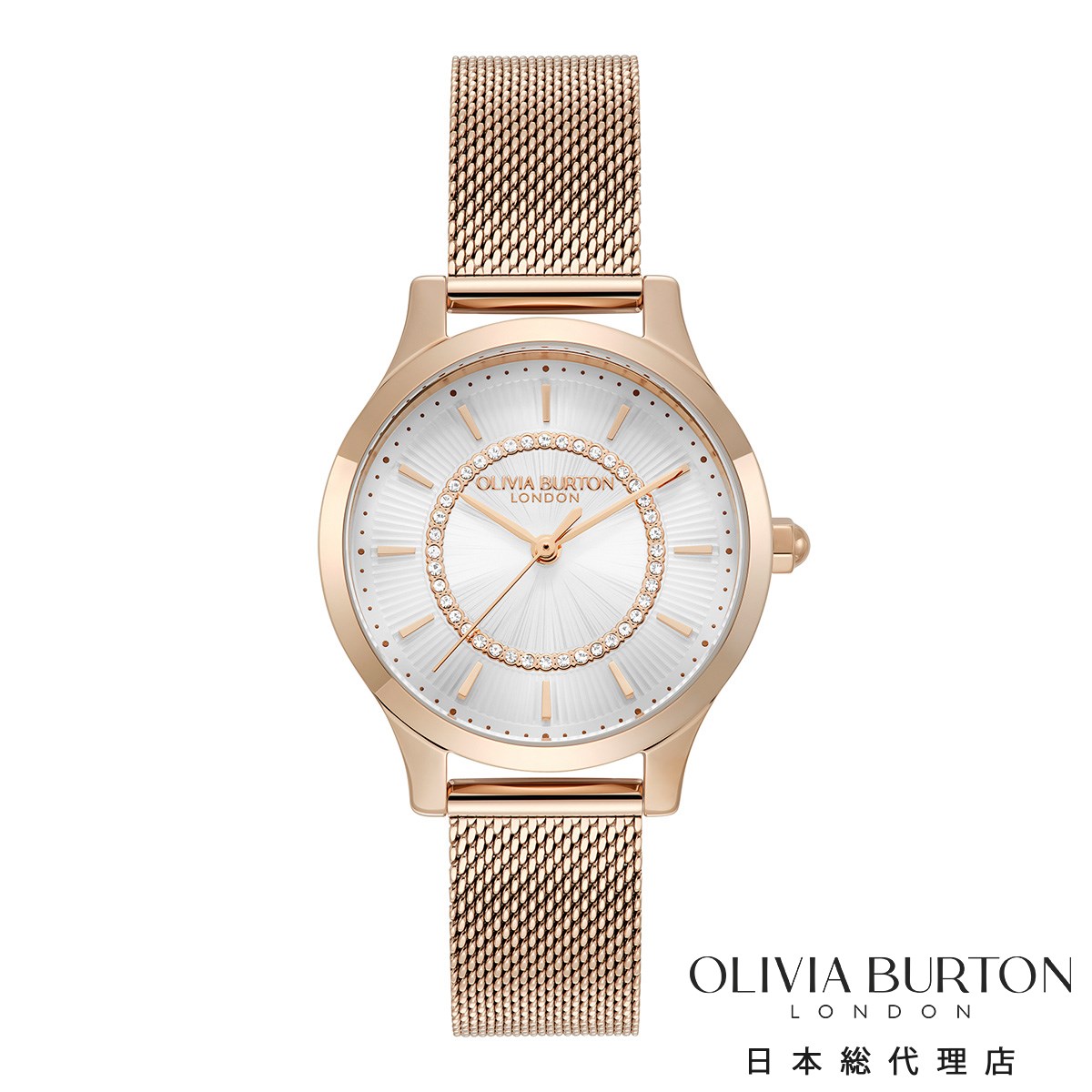 オリビア・バートン クラシック - 30mm ワンダーラスト ホワイト＆ローズゴールド メッシュ レディース ウォッチ OLIVIA BURTON 21,681円