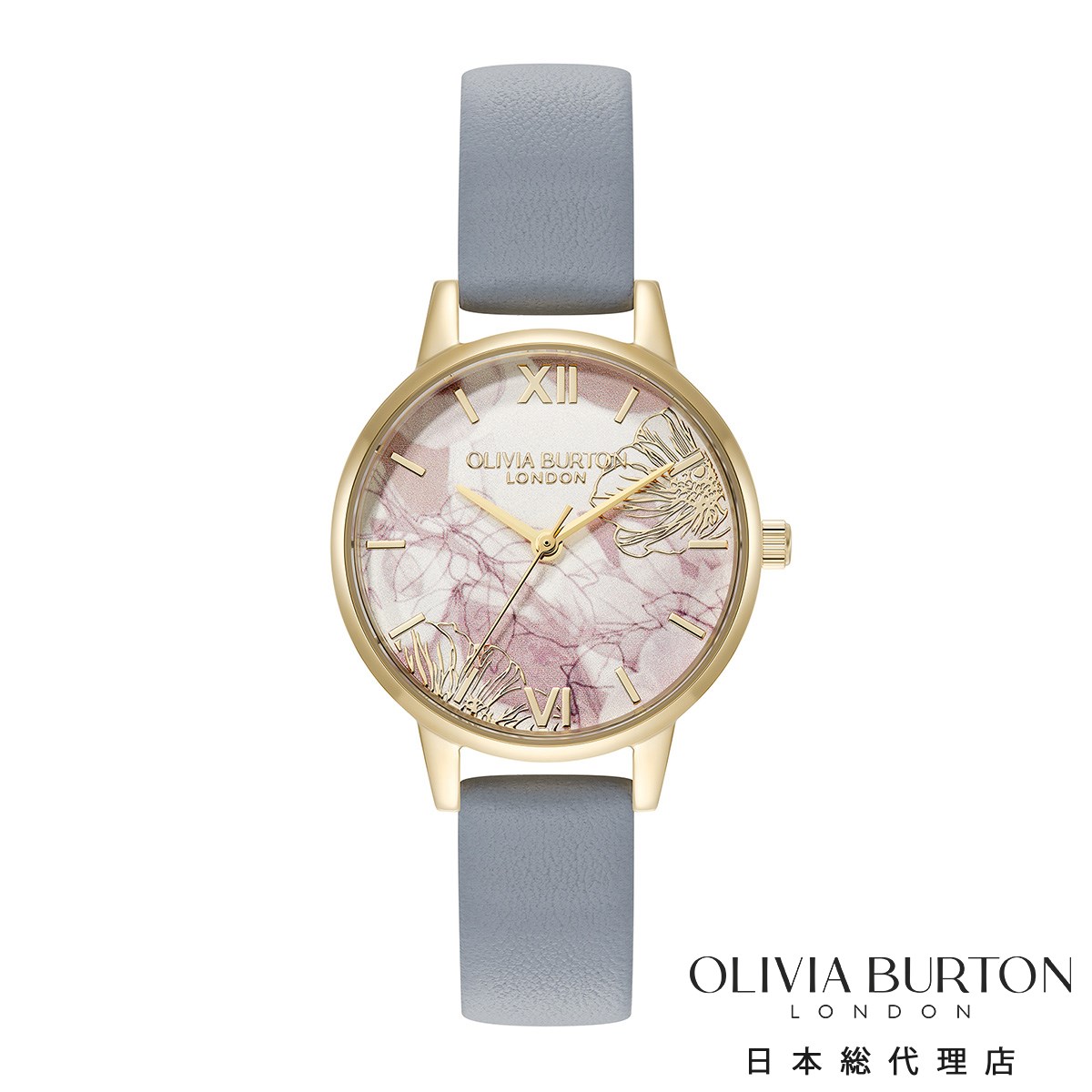 オリビア・バートン アブストラクトフローラル - ミディ ゴールド チョークブルー レザー レディース ウォッチ OLIVIA BURTON 14,256円