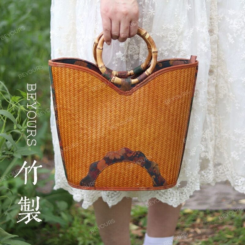 かごバッグ レディース トートバッグ 竹かご バッグ 軽量 人気 ハンドメイド 竹持ち手 手提げカバン 竹編みバッグ 竹製 ハンドバッグ 籠バッグ 夏 花火大会 浴衣 着物 伝統工芸品 手作り プレゼント ギフト 母の日 バッグ 送料無料