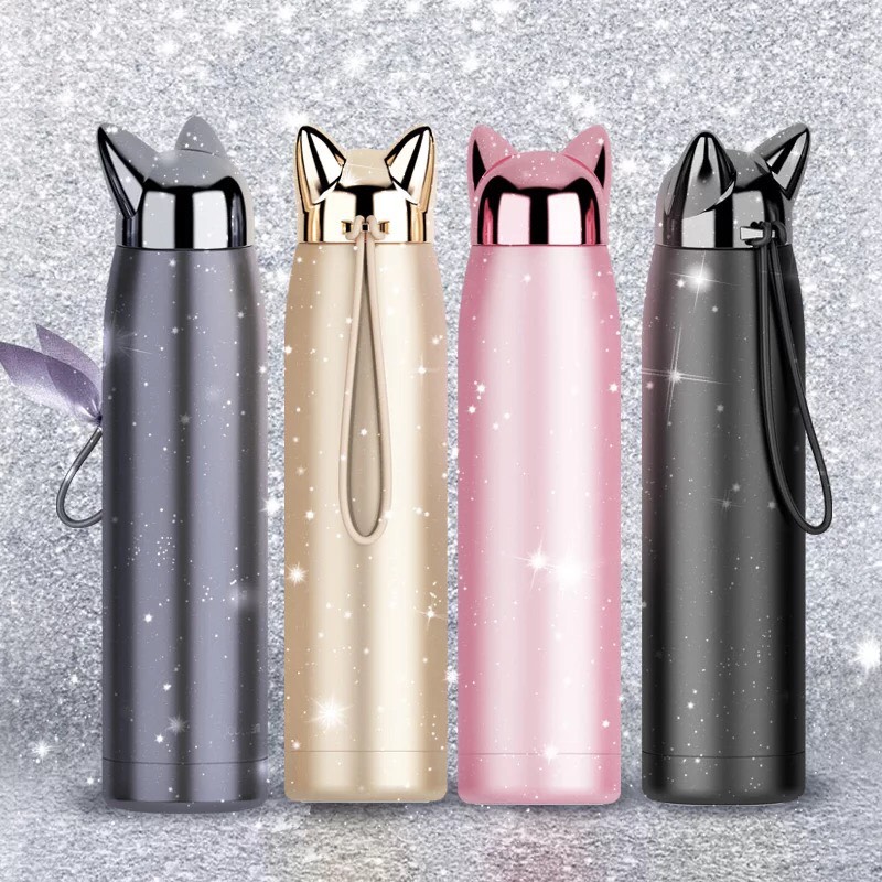 送料無料 ねこポット ステンレスボトル魔法瓶 4色 かわいい猫デザイン 飲料ボトル 水筒 ランチ ねこグッズ ねこ耳 プレゼント マイボトル おしゃれ 女子力 ネコ好き デート 彼氏 おそろ キッチン雑貨 ニャンコアイテム
