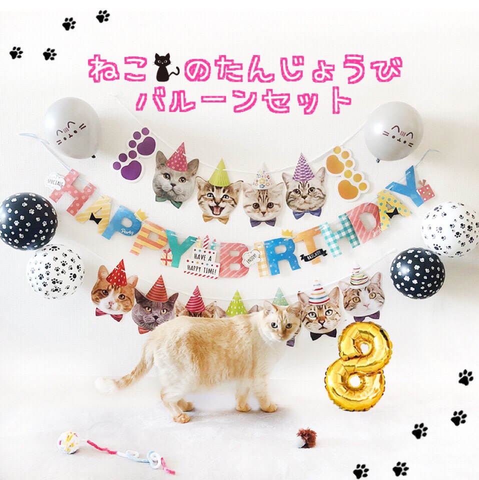 送料無料☆ペットのネコちゃんの誕生日バルーンセット お好きな数字付 愛猫 ねこ用 にゃんこグッズ ねこ好き CAT BIRTHDAY 記念日 フォト  サプライズ 誕生日パーティー バースデー プレゼント 数量限定セール いつも一緒にいてくれてありがとう 思い出