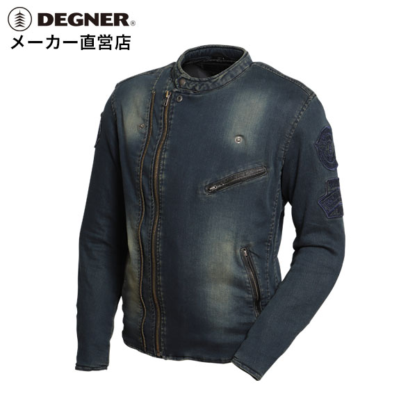 ≪特価品≫15％OFF【DEGNER】 《22SJ-4 デニムライダースジャケット》 デグナー ジャケット ライディング デニム 牛革 プロテクター プレゼント ネイビー Lサイズ