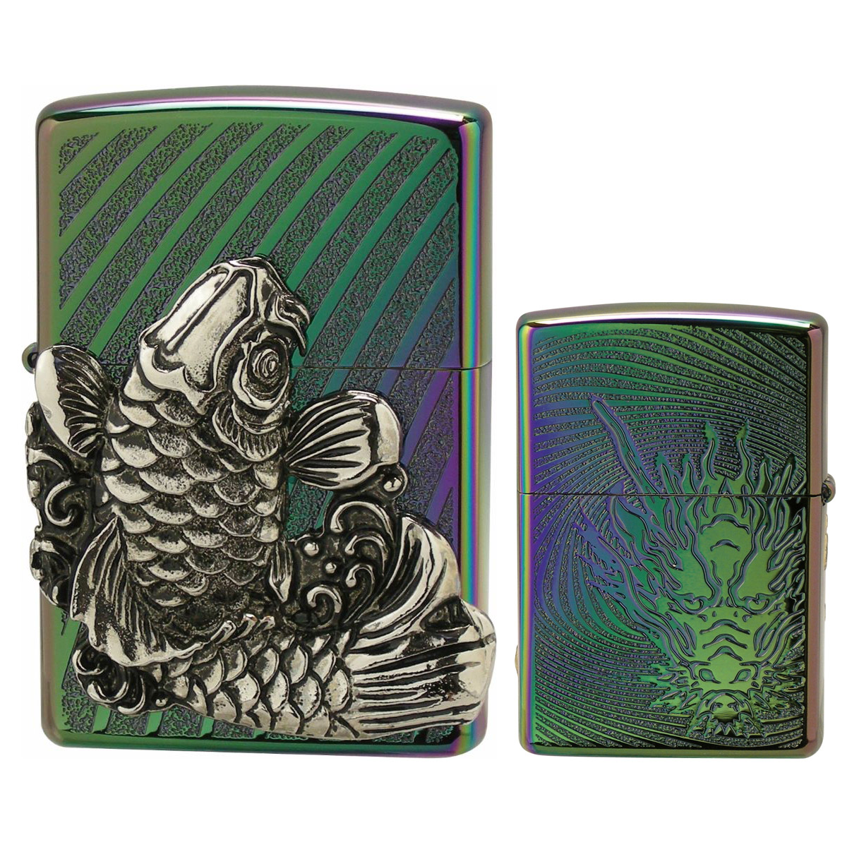 zippo ジッポ ジッポー 登竜門 TC(R) Ni レインボーチタンコーティング ニッケルイブシメタル貼り zippoレギュラー 昇鯉 竜 和柄 【名入れ不可商品】