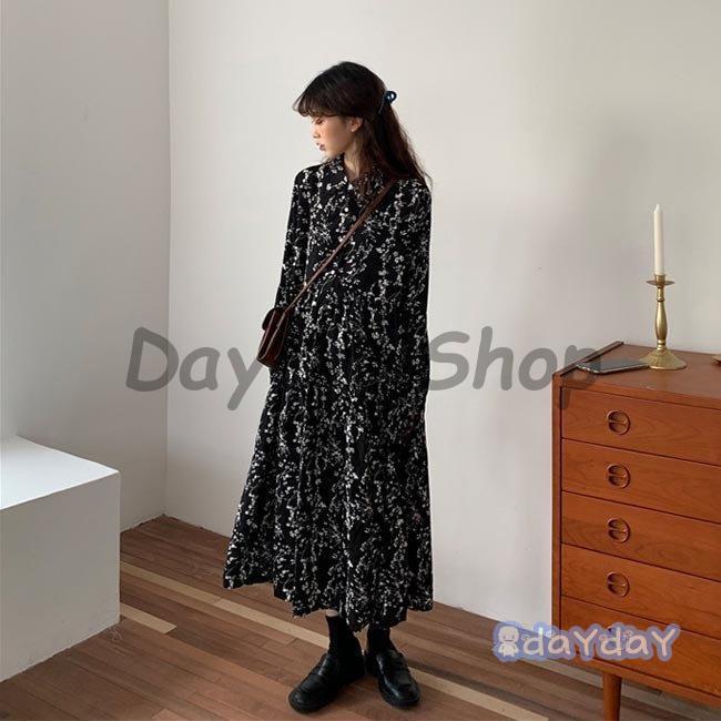 楽天市場】柄ワンピ ロング丈 ワンピース 長袖 レディース 花柄 ロング