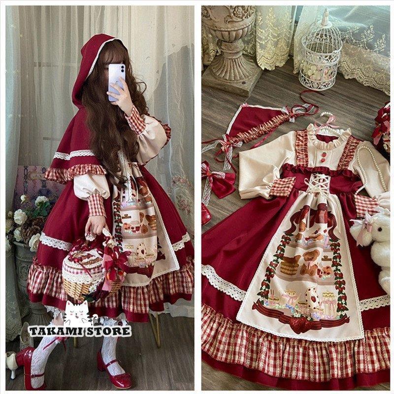 ワンピース ロリータ　女性衣装 ドレス コスチューム 　ドラキュラ コスプレ 赤ずきん ドレス ズキン ロングマント｜ビジュー