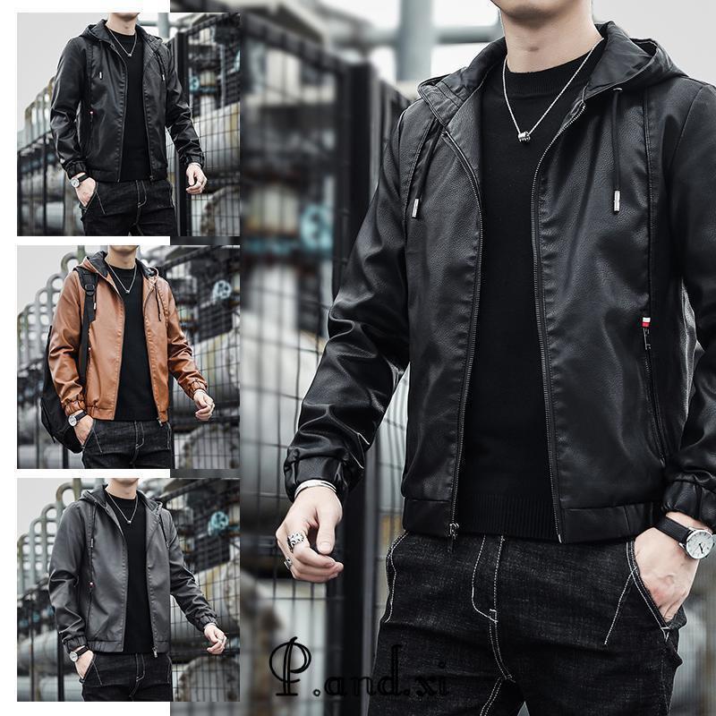 なめし革 ボンネット付き添い人 メンズ パーカー  PU革ジャン ライダース  分かりやすい 皮ジャン 秋冬 服