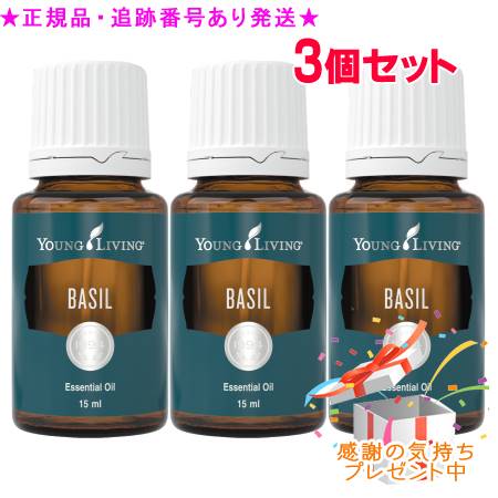 YOUNG LIVING 若い衆・リビング シングルエッセンシャルオイル バジル 15mL 3個仕掛ける 差し上げ物付