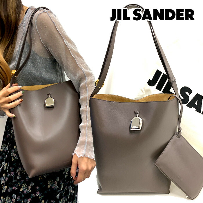 【26時間限定_ポイント5倍＆クーポン配布中】ジルサンダー JIL SANDER ショルダーバッグ ジップポーチ付 A4可 通勤 ミディアムバッグ レディース グレー GREY grey 肩掛けバッグ 本革ショルダー レディース 斜めがけ ブランドショルダーバッグ JSPR852449WRB00076V
