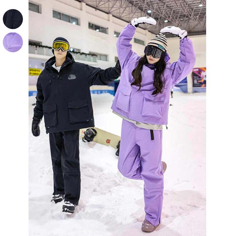スキーウェア 雪服 送料無料 スノーボードウェア メンズスノボ ウェア 2点セット ジャケット パンツ 男女兼用 お揃い レディーススノボウェア 上下セット 防水防風防寒 暖かい ボードウェア スノーボード スノボー スキー スノボーウェア スノーウェア黒 紫★激安★セール