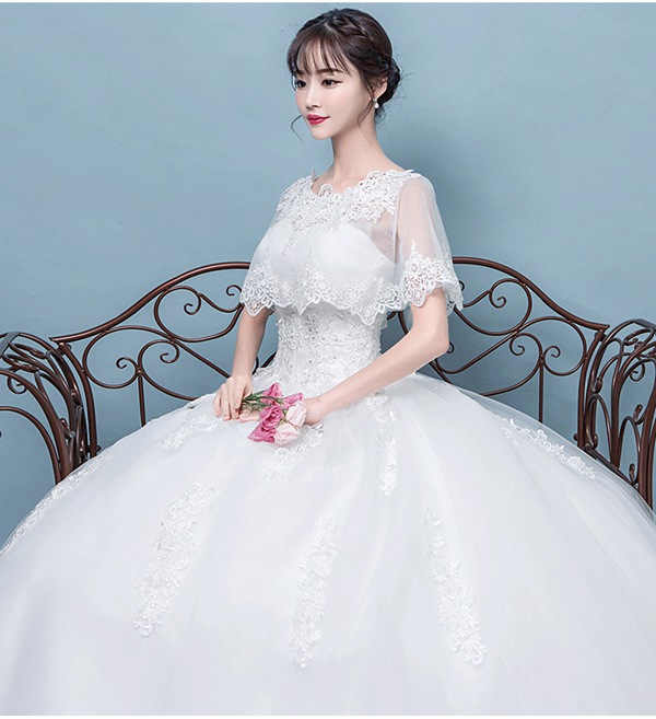 ウェディングドレス Aラインドレス プリンセスドレス Vネック 結婚式 花嫁 編み上げタイプ 二次会 ロングドレス