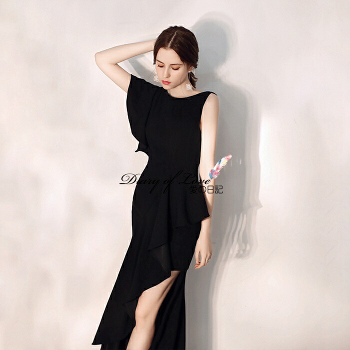 服装 フォーマル パーティードレス ブラック ロングドレス 結婚式 結婚式 演奏会 同窓会 呼ばれ フリル大人の魅力 ロングドレス パーティードレス パーティードレス 演奏会ドレス 披露宴 パーティードレス フォーマル アシンメトリー フリル パーティードレス 送料無料