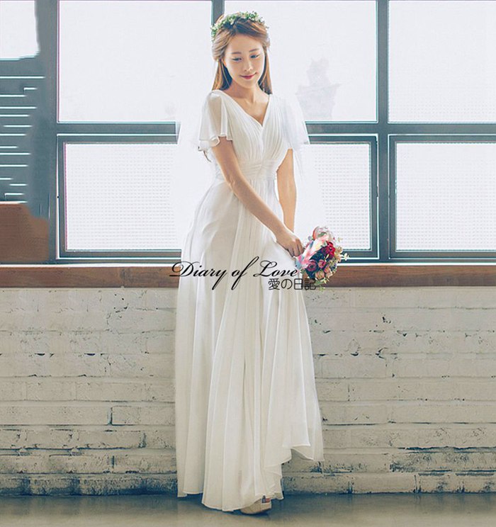 市場 ウェディングドレス スレンダータイプaライン 結婚式 Wedding ウエディング 二次会ドレス ワンピース Dress 白ワンピース フレア袖 ライトドレス