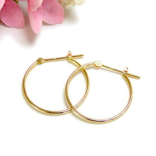 K18 フープ ピアス 1×20mm パイプ クロッシング 18金 18K YG イエローゴールド シンプル 父の日 ギフトに プレゼントに|美容・コスメのビビ