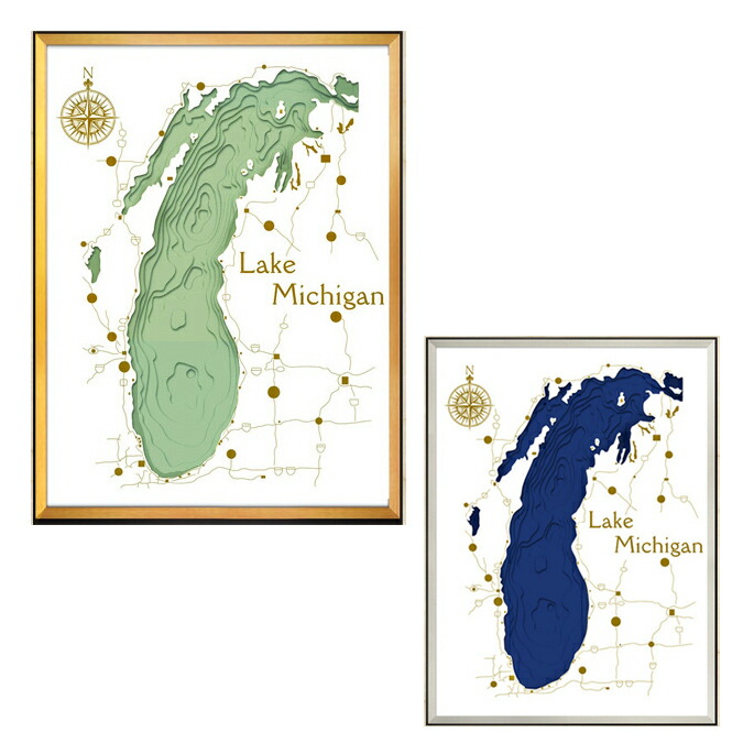 【楽天市場】【送料無料】デザイナーズアート 60×80×5cm スリーディ マップ アート レイク ミシガン 3D MAP ART Lake